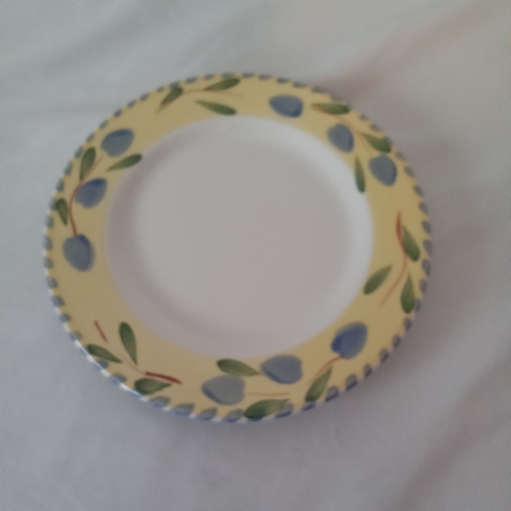 Pier 1 Palermo Salad Plate Blue Olive Yellow Rim Hand Painted Italy 8.25 Inch